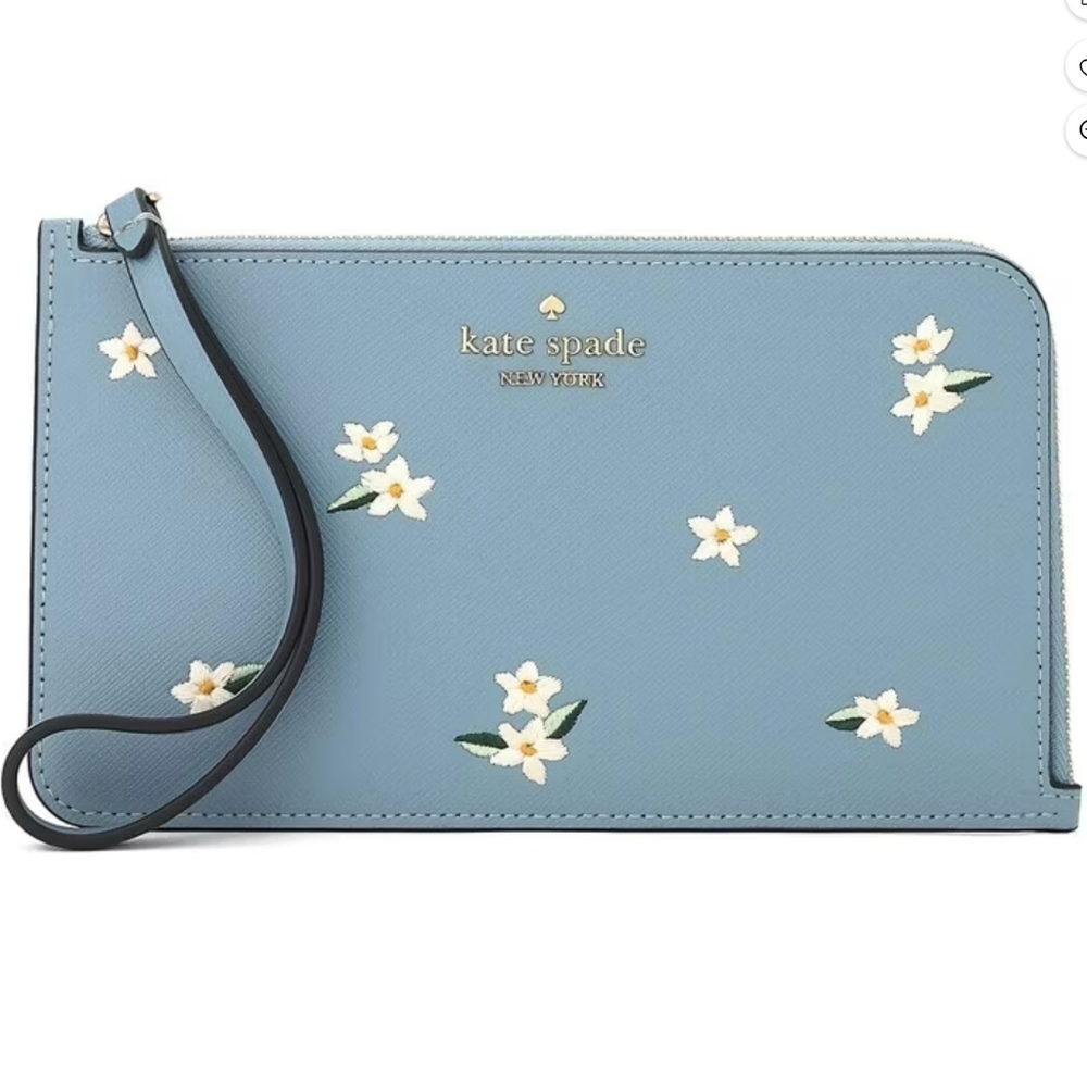 KATE SPADE New York Lucy Floral Embroidered Leather Medium L-zip Wristlet